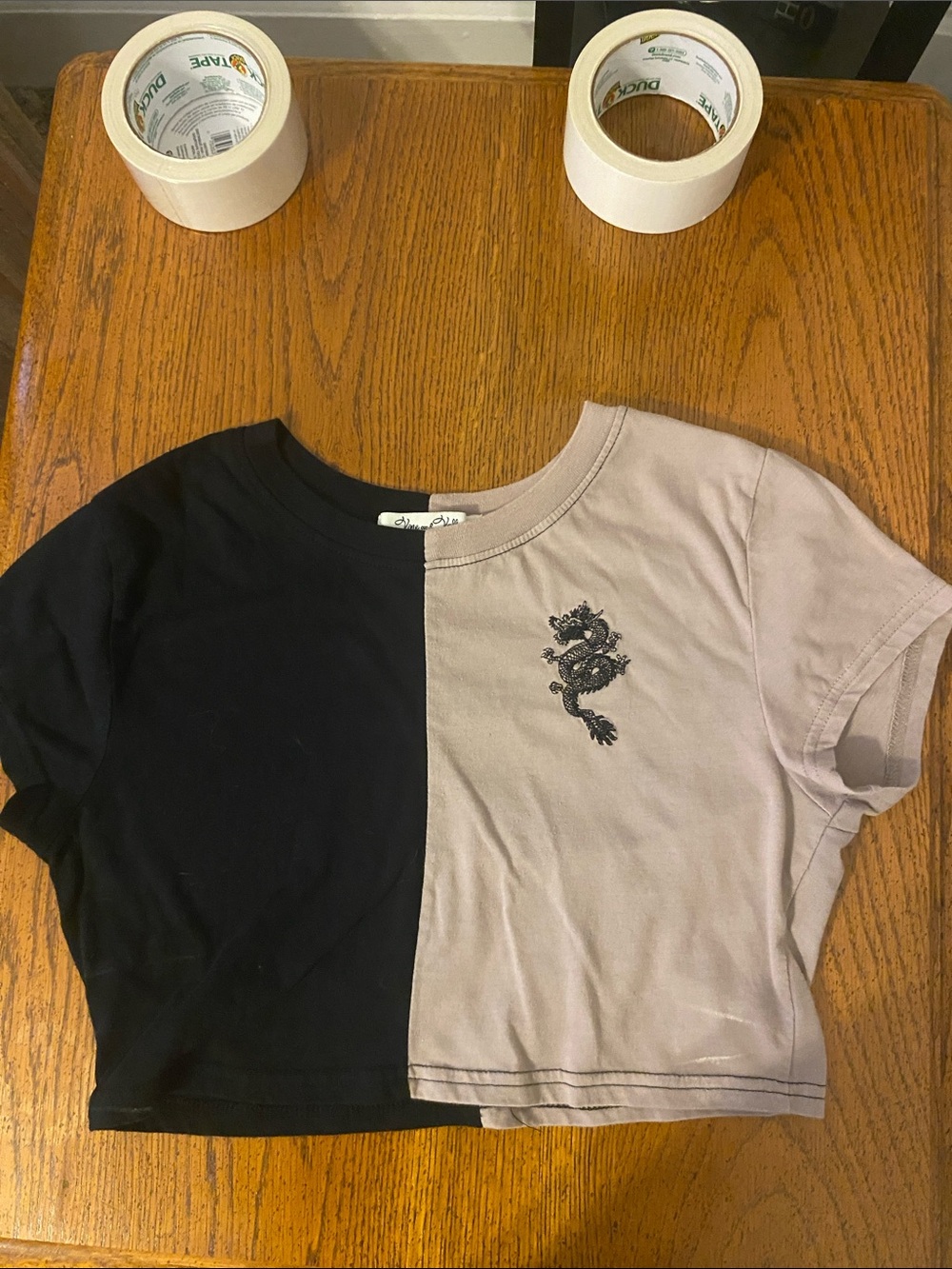 Kids Colorblock Dragon Crop Tee - Black & Taupe